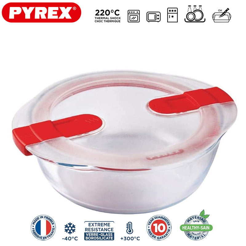 Pyrex Cook And Heatcontenitore Per Alimenti Rotondo In Vetro Borosilicato Con Coperchio Con Valvola A Vapore