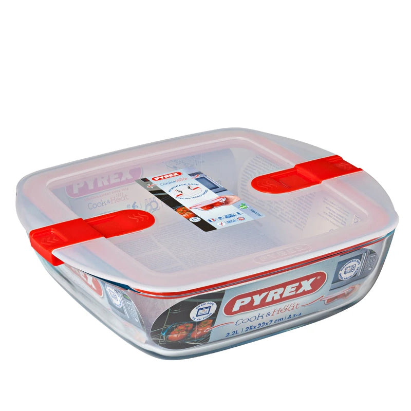 Pyrex Cook And Heatcontenitore Per Alimenti Quadrato In Vetro Borosilicato Con Coperchio Con Valvola A Vapore