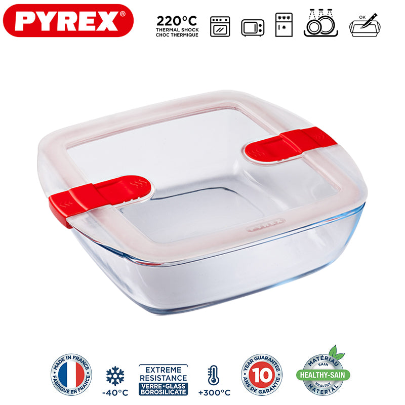 Pyrex Cook And Heatcontenitore Per Alimenti Quadrato In Vetro Borosilicato Con Coperchio Con Valvola A Vapore