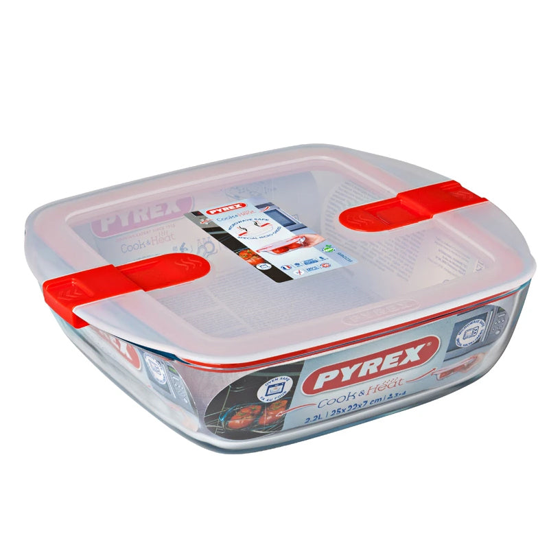 Pyrex Cook And Heatcontenitore Per Alimenti Quadrato In Vetro Borosilicato Con Coperchio Con Valvola A Vapore