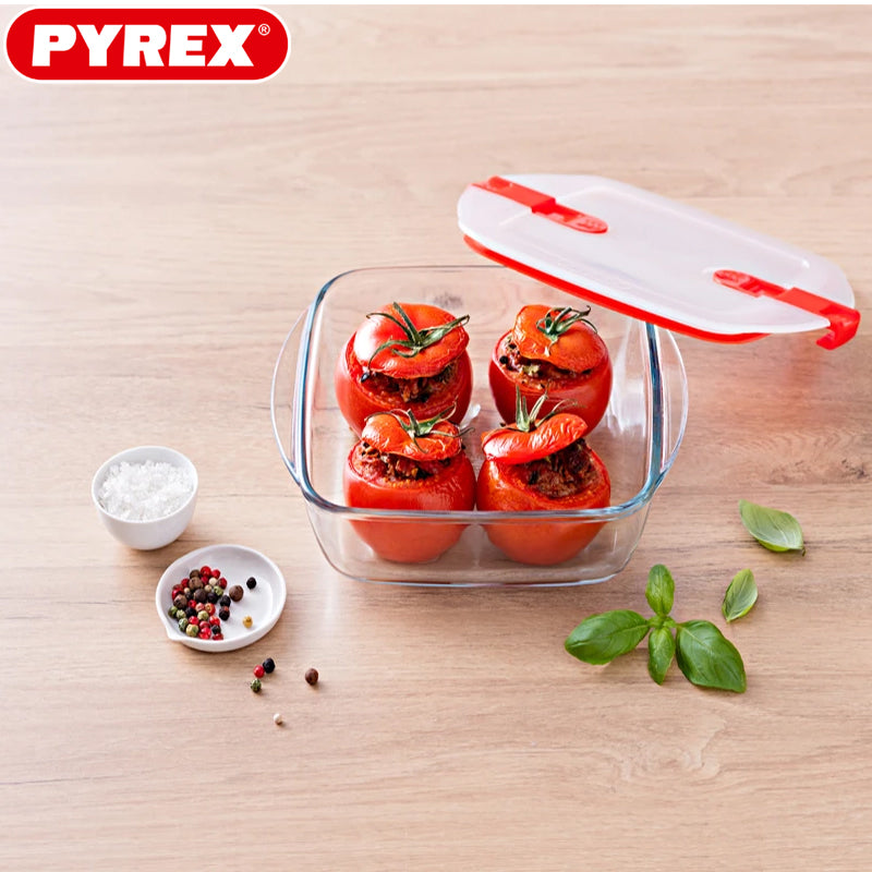 Pyrex Cook And Heatcontenitore Per Alimenti Quadrato In Vetro Borosilicato Con Coperchio Con Valvola A Vapore