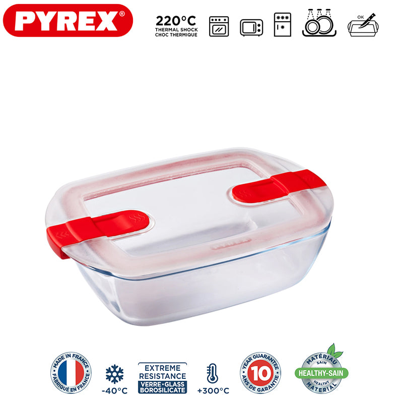 Pyrex Cook And Heatcontenitore Per Alimenti Rettangolare In Vetro Borosilicato Con Coperchio Con Valvola A Vapore