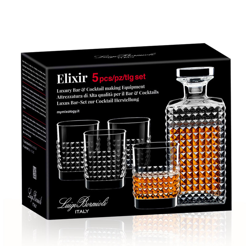 Mixology Elixir Ensemble De Bouteille Et Verres À Whisky En Verre - Ensemble 5 Pcs