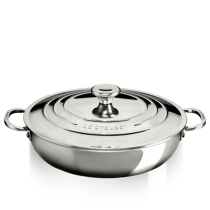 30 Cm Le Creuset Tegame Basso In Acciaio Inox Con Coperchio