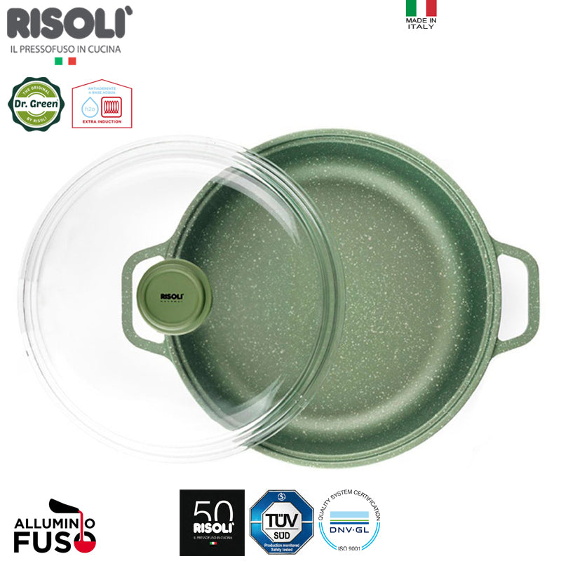 28 Cm Risoli Dr Green Stone Extra Induction Tegame Antiaderente In Alluminio Con Coperchio