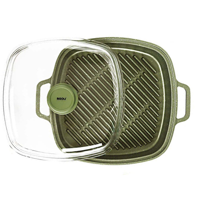 26X26 Cm Risoli Dr Green Stone Extra Induction Bistecchiera Vapor Grill Antiaderente In Alluminio Con Coperchio