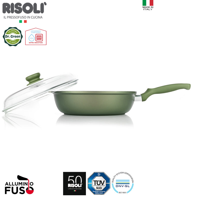 28 Cm Risoli Dr Green Stone Extra Induction Padella Alta Antiaderente In Alluminio Con Coperchio