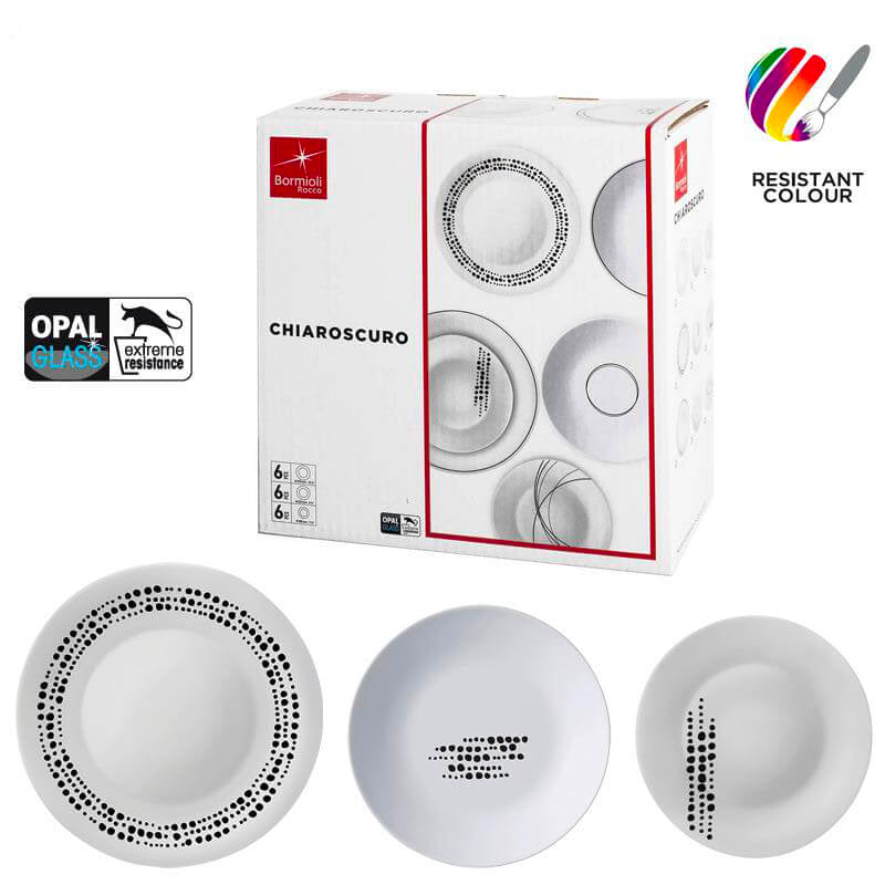 Bormioli Rocco Chiaroscuro Servizio Piatti In Vetro Opale Set 18 Pz