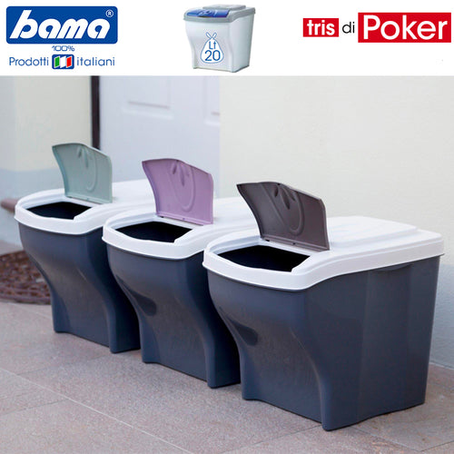 Bama Tris Di Poker Pattumiera Raccolta Differenziata In Plastica Set 3 Pz