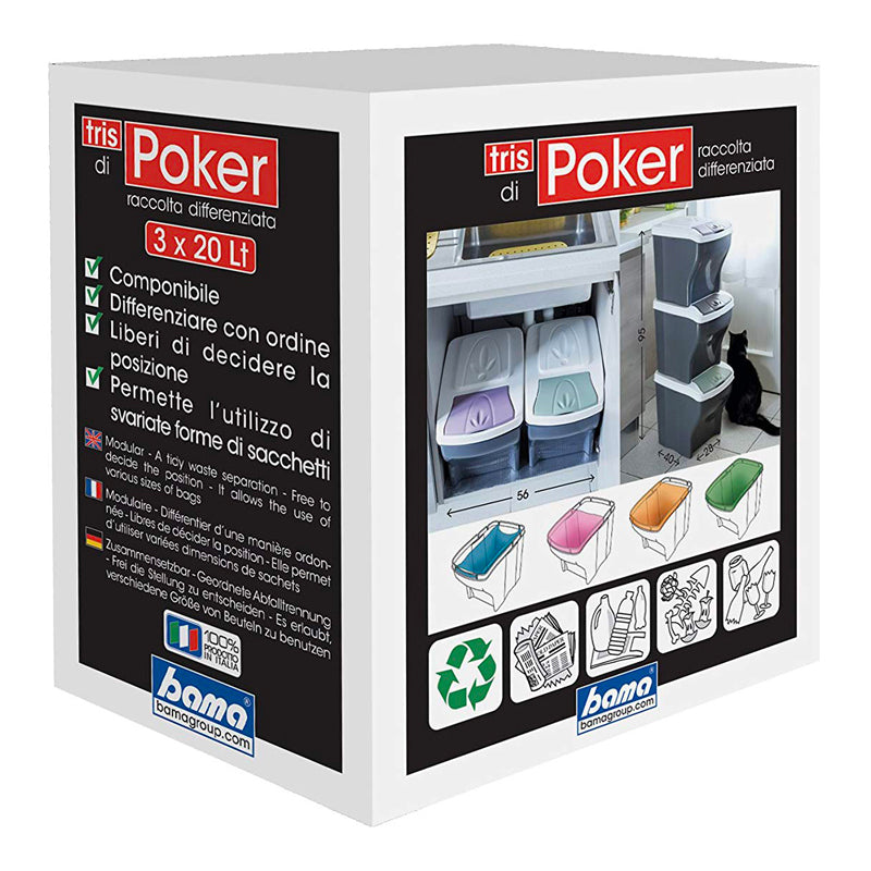 Bama Tris Di Poker Pattumiera Raccolta Differenziata In Plastica Set 3 Pz