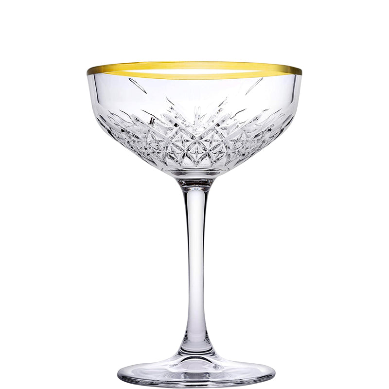 27 Cl Pasabahce Timeless Golden Touch Coppa Champagne Bordo Dorato In Vetro Set 4 Pezzi