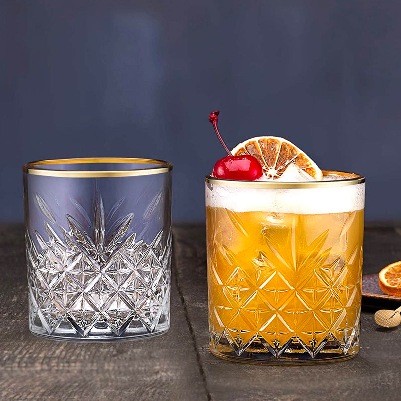34 5 Cl Pasabahce Timeless Golden Touch Bicchiere Whisky Bordo Dorato In Vetro Set 4 Pezzi
