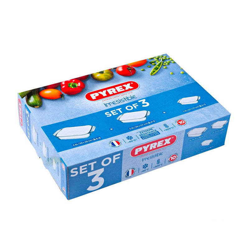 Pyrex Irresistible Set Pirofile Rettangolari In Vetro Borosilicato Set 3 Pz