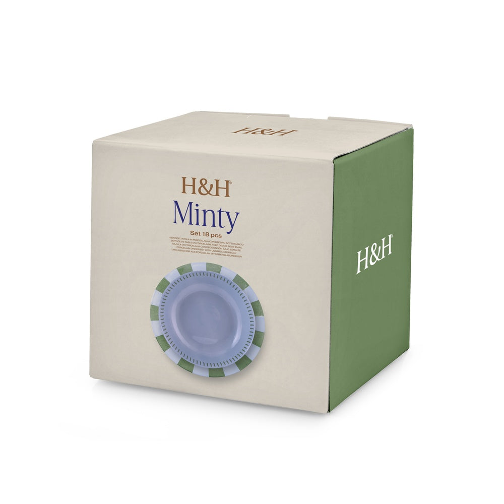 H&H Coupe Minty Servizio Piatti In Porcellana - Set 18 Pz