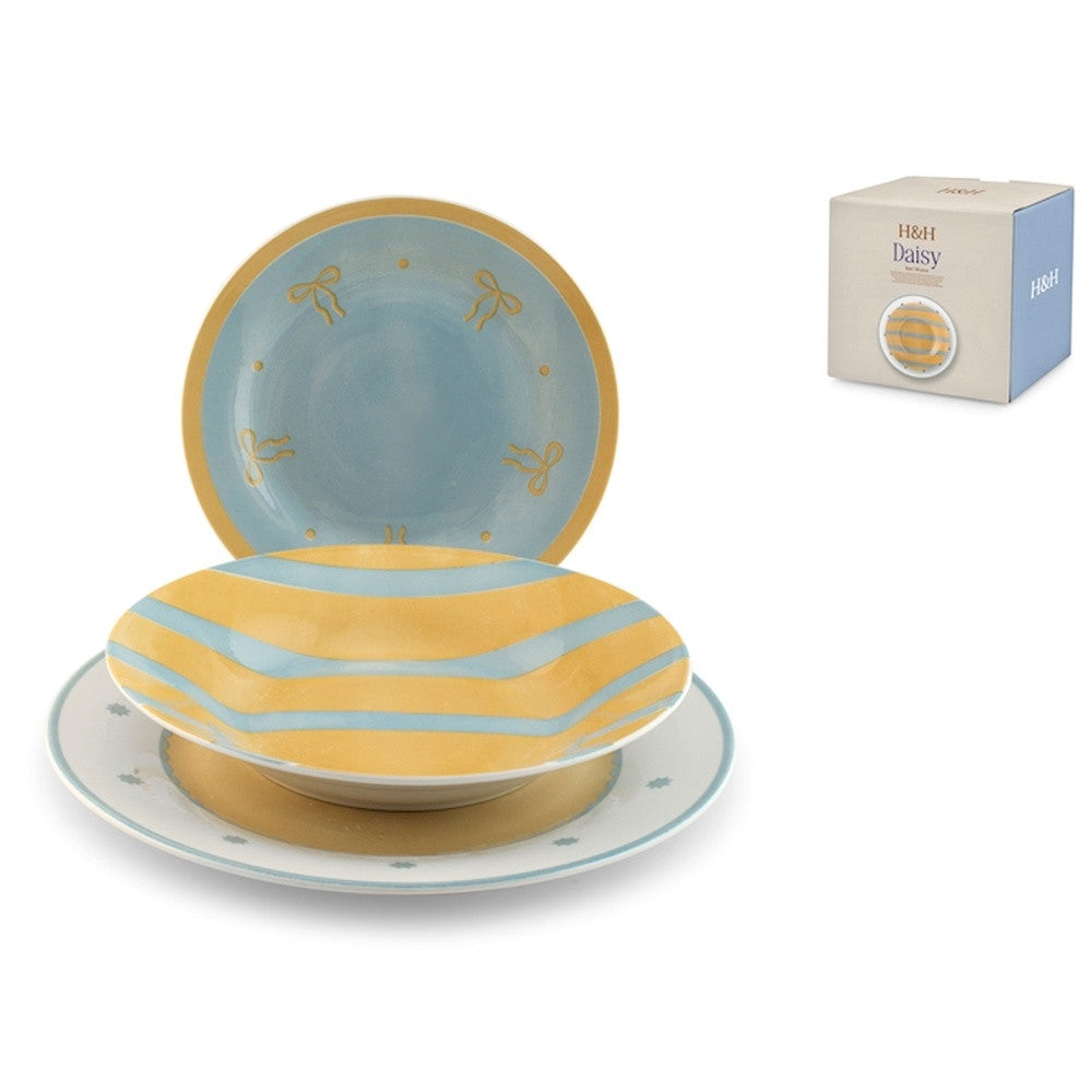 H&H Daisy Servizio Piatti In Porcellana - Set 18 Pz