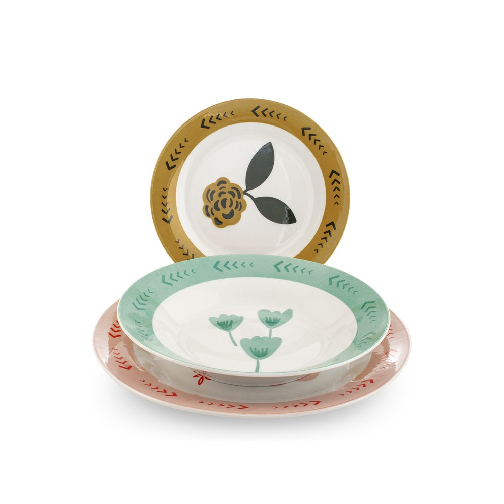 H&H Soft Bloom Servizio Piatti In Stoneware - Set 18 Pz