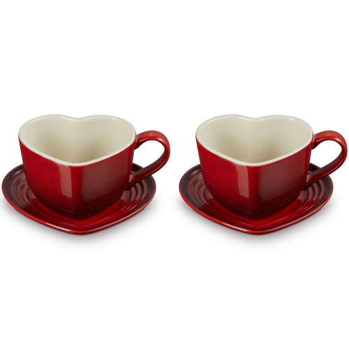 22 cl - Le Creuset Cuore Tazza Cappuccino Con Piattino In Gres Vetrificato Set 2 Pz