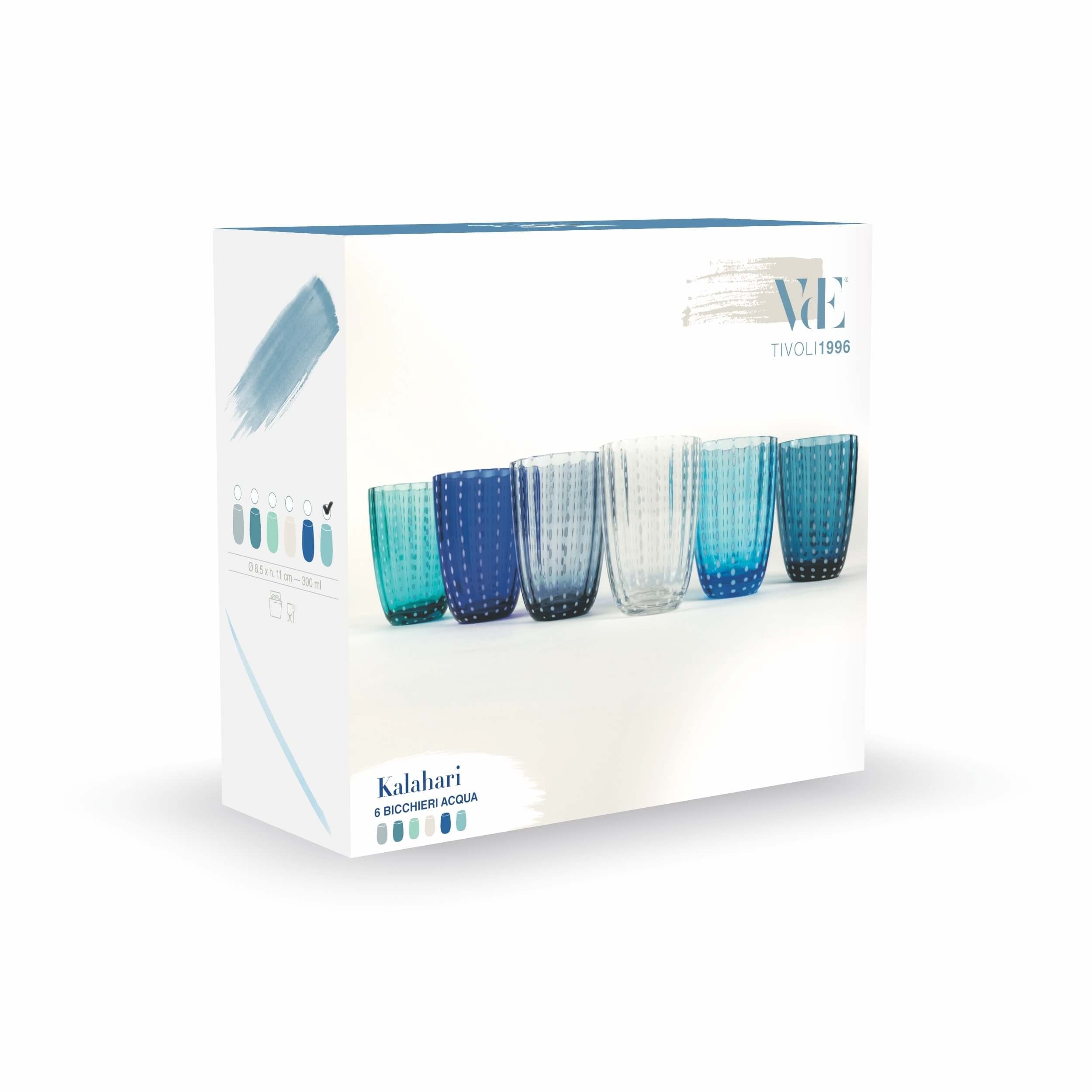 30 Cl Villa D Este Kalahari Bicchiere Acqua In Vetro Set 6 Pezzi