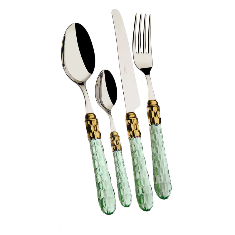 Bugatti Cristallo Servizio Posate Ghiera Dorata Acciaio Inox Set 24 Pz