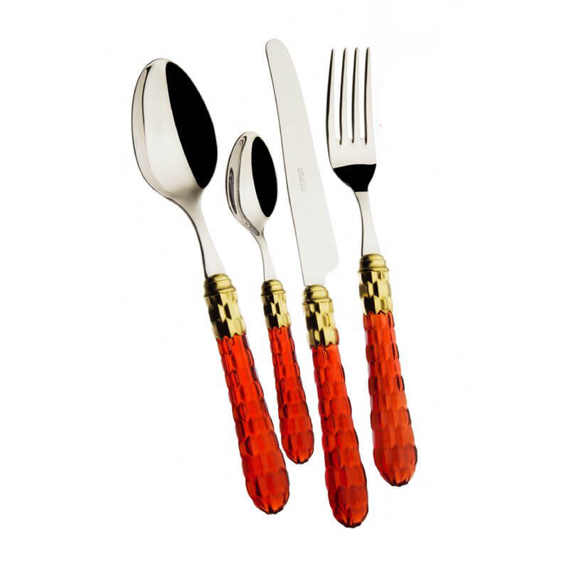 Bugatti Cristallo Servizio Posate Ghiera Dorata Acciaio Inox Set 24 Pz