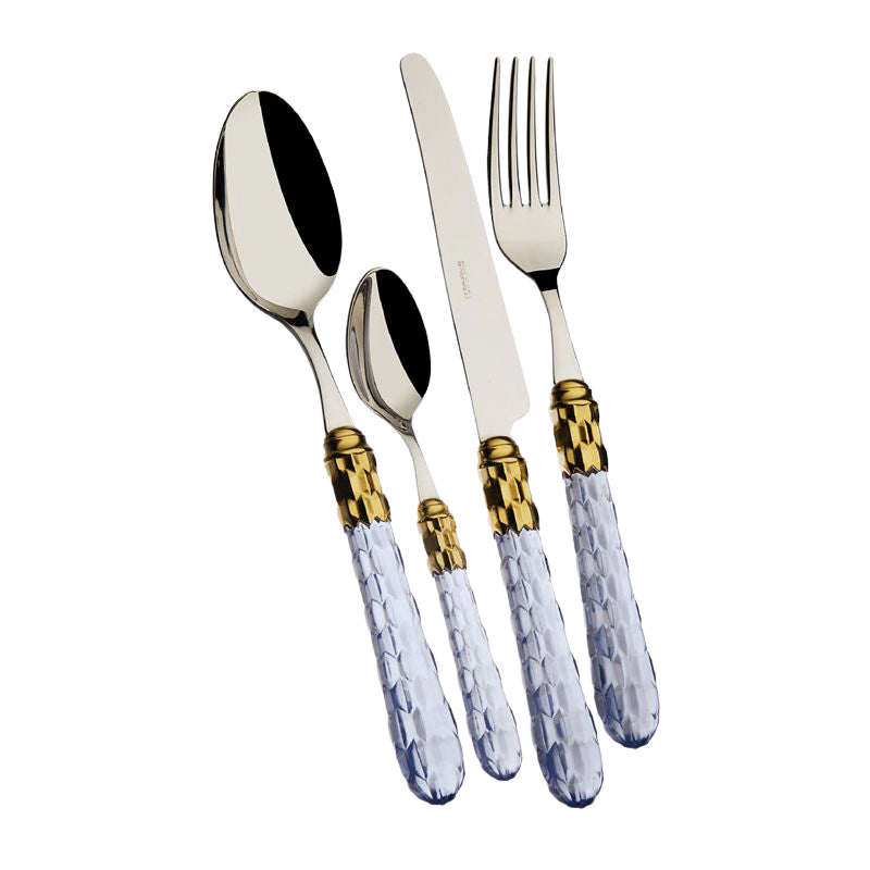 Bugatti Cristallo Servizio Posate Ghiera Dorata Acciaio Inox Set 24 Pz