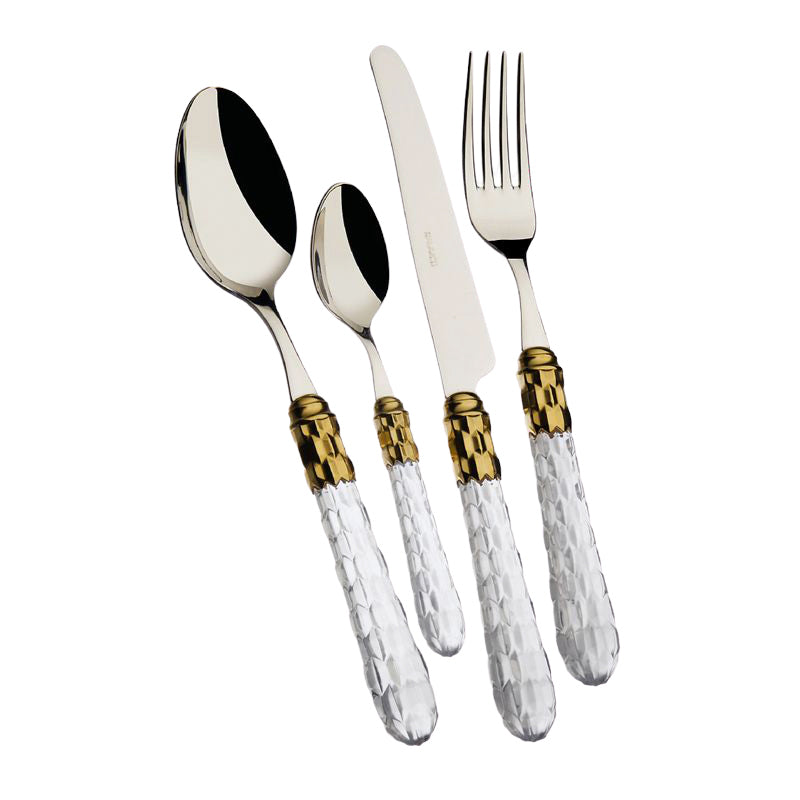 Bugatti Cristallo Servizio Posate Ghiera Dorata Acciaio Inox Set 24 Pz