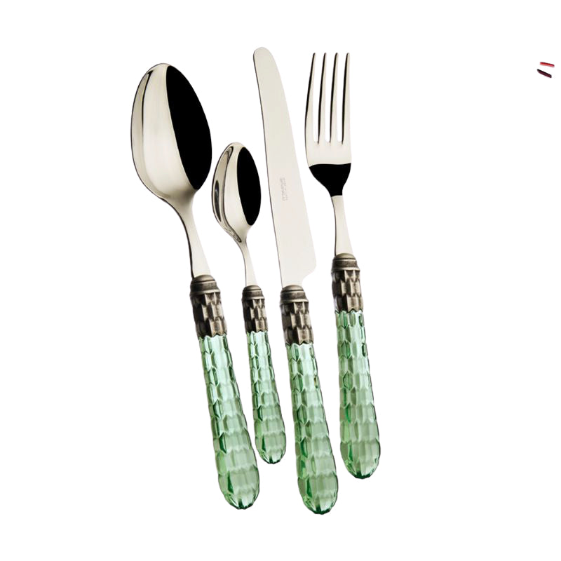 Bugatti Cristallo Servizio Posate Ghiera Argentata Acciaio Inox Set 24 Pz