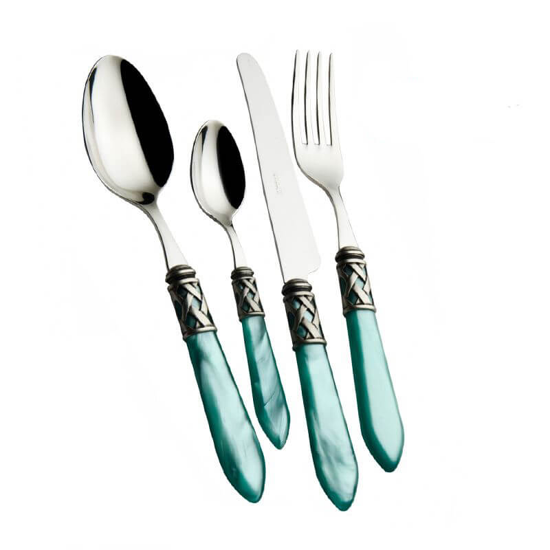Bugatti Aladdin Servizio Posate Ghiera Argentata Acciaio Inox E Acrilico Set 24 Pz