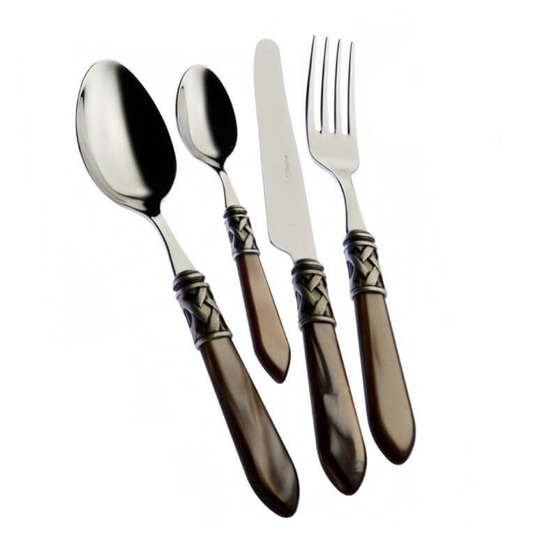 Bugatti Aladdin Servizio Posate Ghiera Argentata Acciaio Inox E Acrilico Set 24 Pz