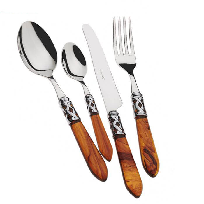 Bugatti Aladdin Servizio Posate Ghiera Cromata Acciaio Inox E Acrilico Set 24 Pz
