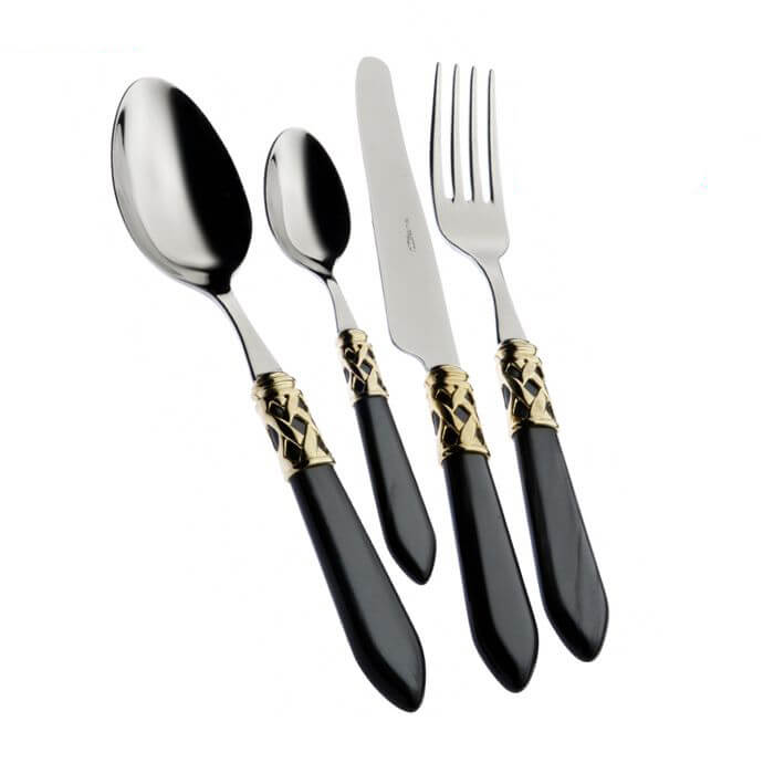 Bugatti Aladdin Servizio Posate Ghiera Dorata Acciaio Inox E Acrilico Set 24 Pz