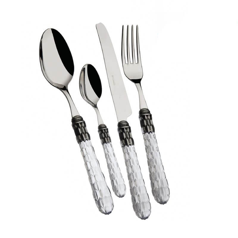 Bugatti Cristallo Servizio Posate Ghiera Argentata Acciaio Inox Set 24 Pz