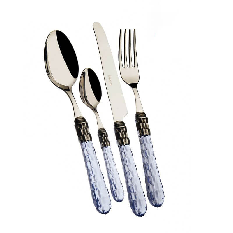 Bugatti Cristallo Servizio Posate Ghiera Argentata Acciaio Inox Set 24 Pz