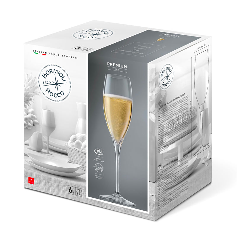 26 Cl Bormioli Rocco Premium Calice Flute In Vetro Set 6 Pezzi