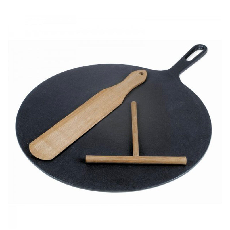 32 Cm Ilsa Crepiera Rotonda In Ghisa Con Spatola E Stendi Pasta In Legno