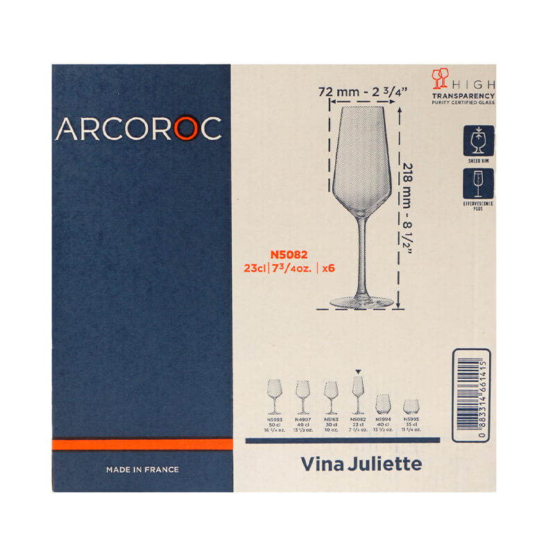 23 Cl Arcoroc Juliette Calice Flute In Vetro Set 6 Pezzi