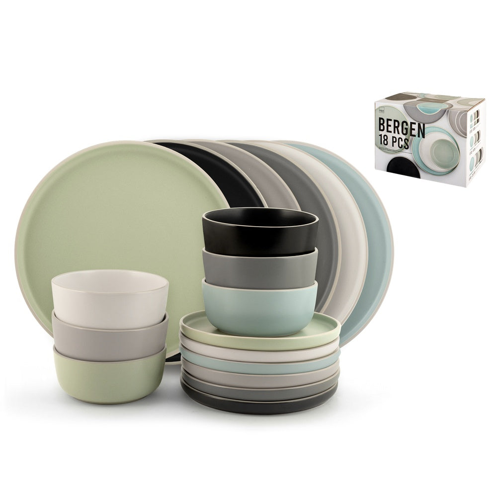 H&H Bergen Servizio Piatti In Stoneware - Set 18 Pz