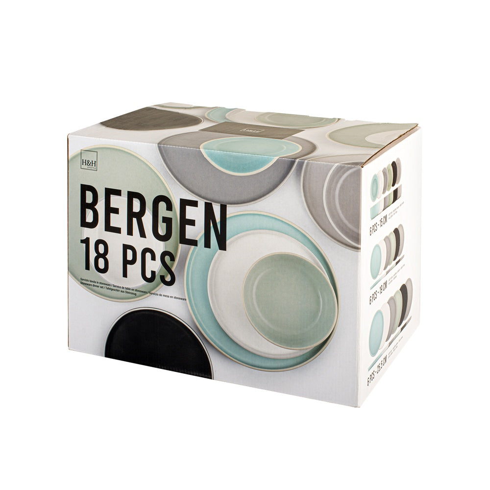 H&H Bergen Servizio Piatti In Stoneware - Set 18 Pz
