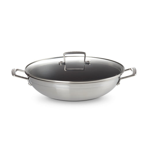 Le Creuset Acciaio Inox Wok Antiaderente In Acciaio Inox Con Coperchio In Vetro