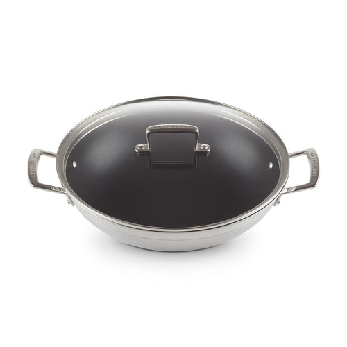 Le Creuset Acciaio Inox Wok Antiaderente In Acciaio Inox Con Coperchio In Vetro