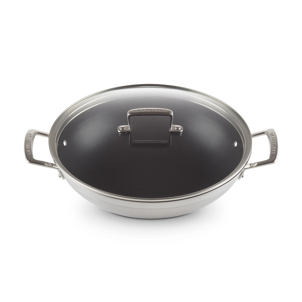 Le Creuset Acciaio Inox Wok Antiaderente In Acciaio Inox Con Coperchio In Vetro