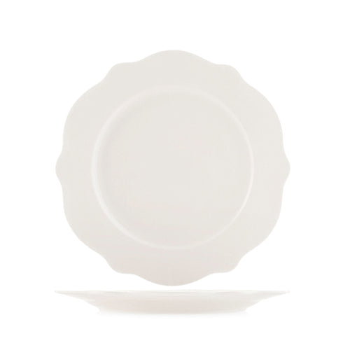 27 cm - H&H Blanc Piatto Piano Festonato In Porcellana Set 6 Pz