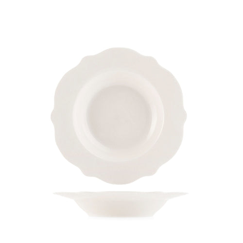 21.5 cm - H&H Blanc Piatto Fondo Festonato In Porcellana Set 6 Pz