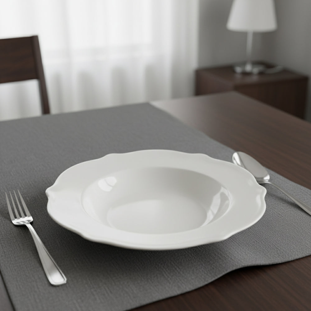 21.5 cm - H&H Blanc Piatto Fondo Festonato In Porcellana Set 6 Pz