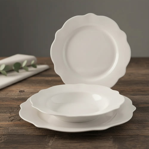 H&H Blanc Servizio Tavola Festonato In Porcellana Set 18 Pz