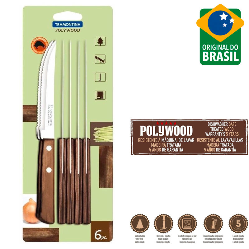 Tramontina Tradicional Coltello Bistecca In Acciaio Inox Poliwood Set 6 Pz