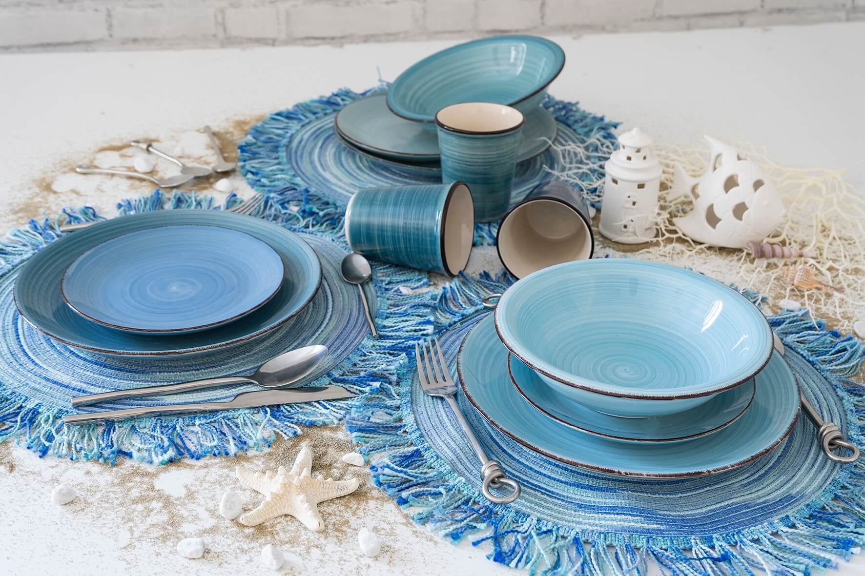 Villa D Este Baita Acqua Ocean Servizio Piatti In Gres Set 12 Pz