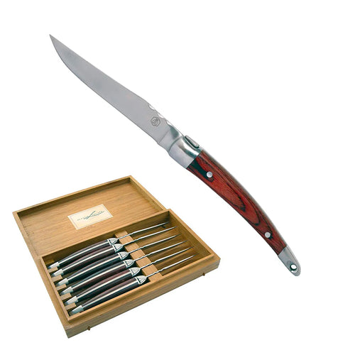 22 Cm Laguiole Coltello Bistecca In Scatola Regalo In Acciaio Inox Pakkawood Set 6 Pz
