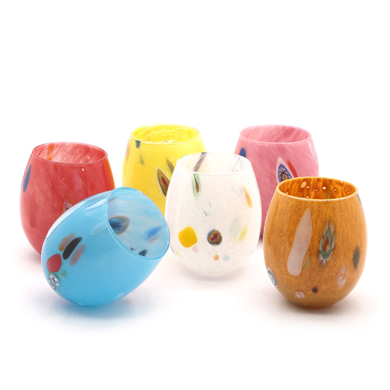 35 Cl Murano Bicchiere Acqua A Pois In Vetro Set 6 Pezzi