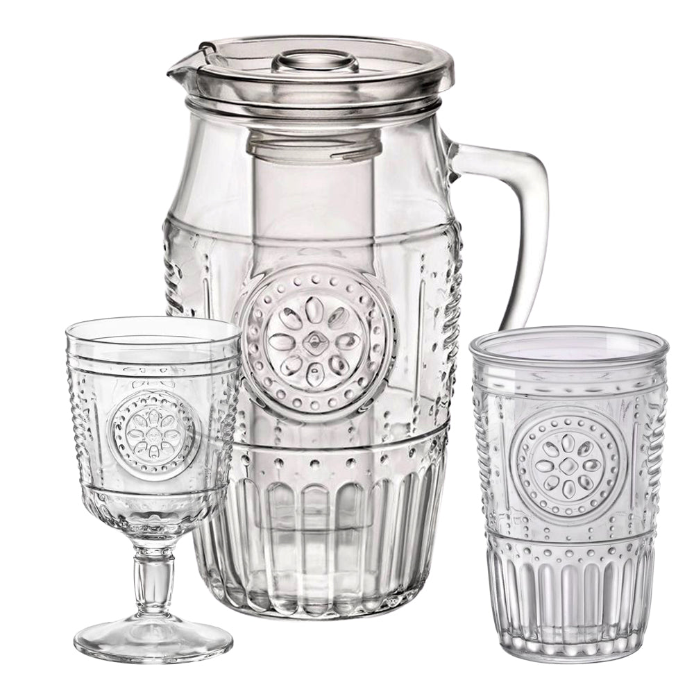 Bormioli Rocco Romantic Set Caraffa Con Calici e Bicchieri In Vetro Decorato Set 13 Pz